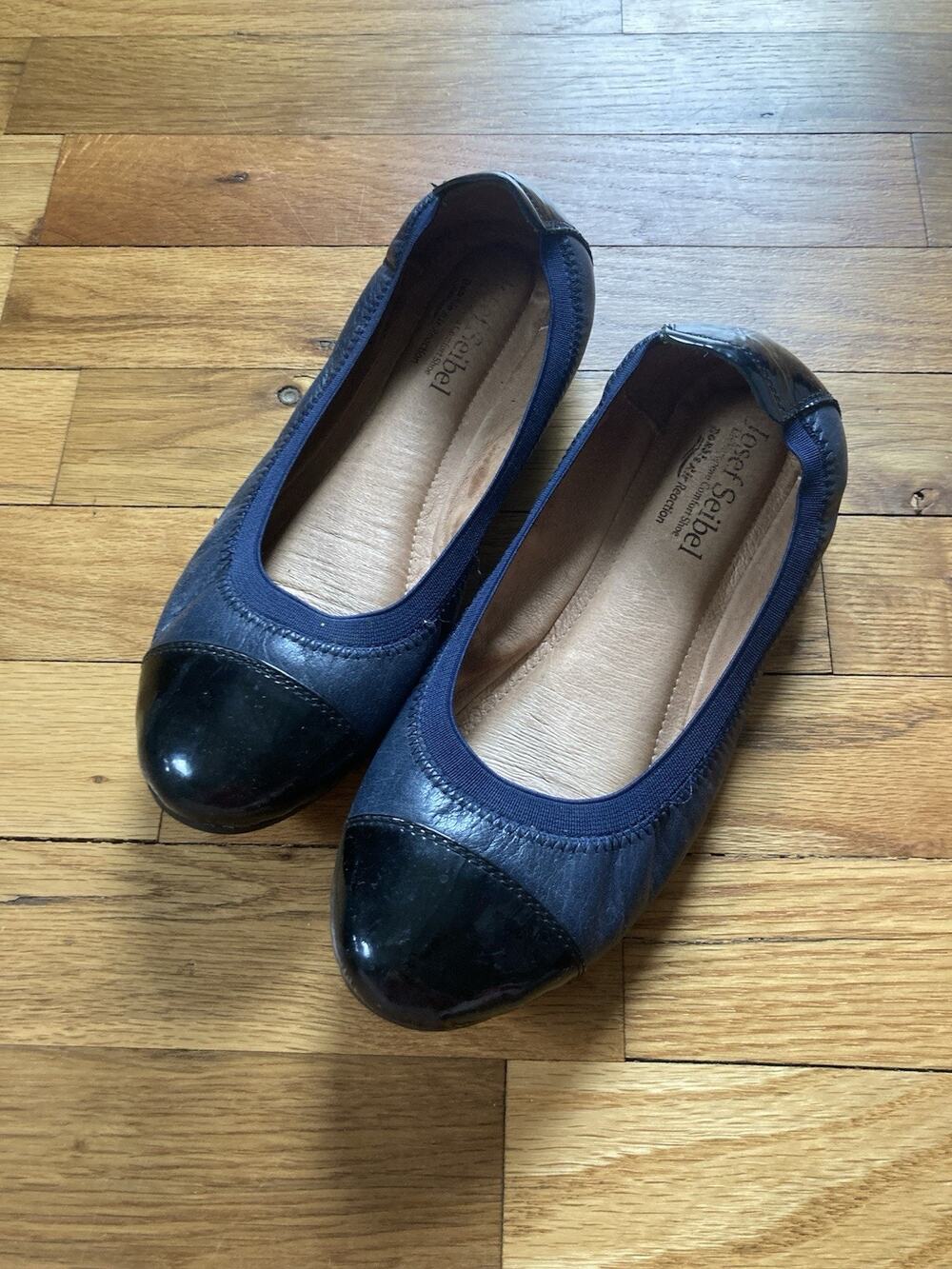 Josef Seibel Blue Black Leather Pippa 07 Flats Women's Size 37 6-6.5 Preppy City